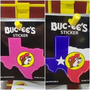 LOT OF 2 - BUC-EES TEXAS SHAPED STICKERS FLAG PINK